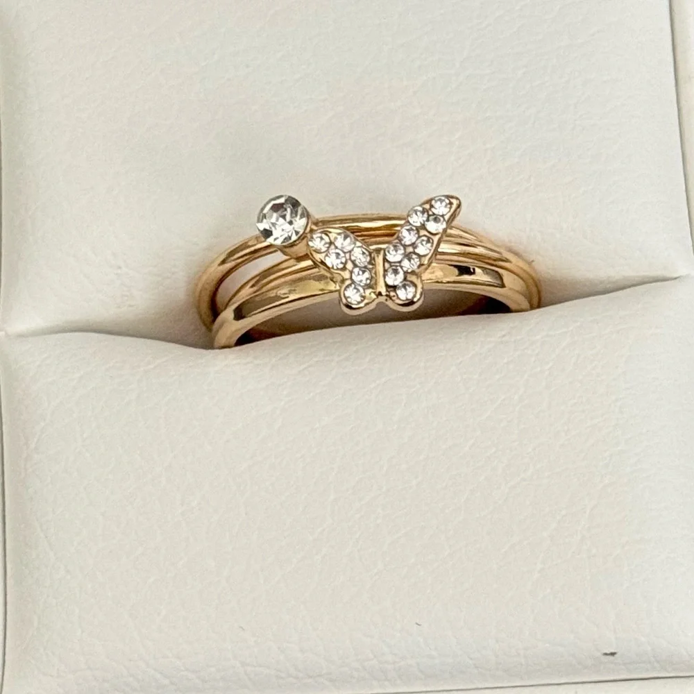 Gold or Silver Tone Butterfly Stack Ring - Picture 2 of 3